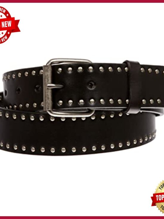 Vintage Studded Leather Belt with Interchangeable Buckle, 1.5\